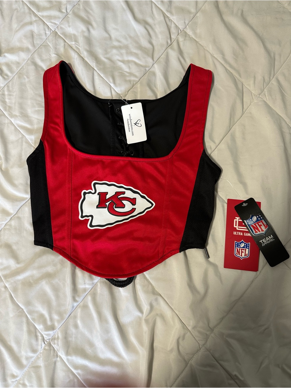 NFL Chiefs Red and Black Lace-Up Bustier Top